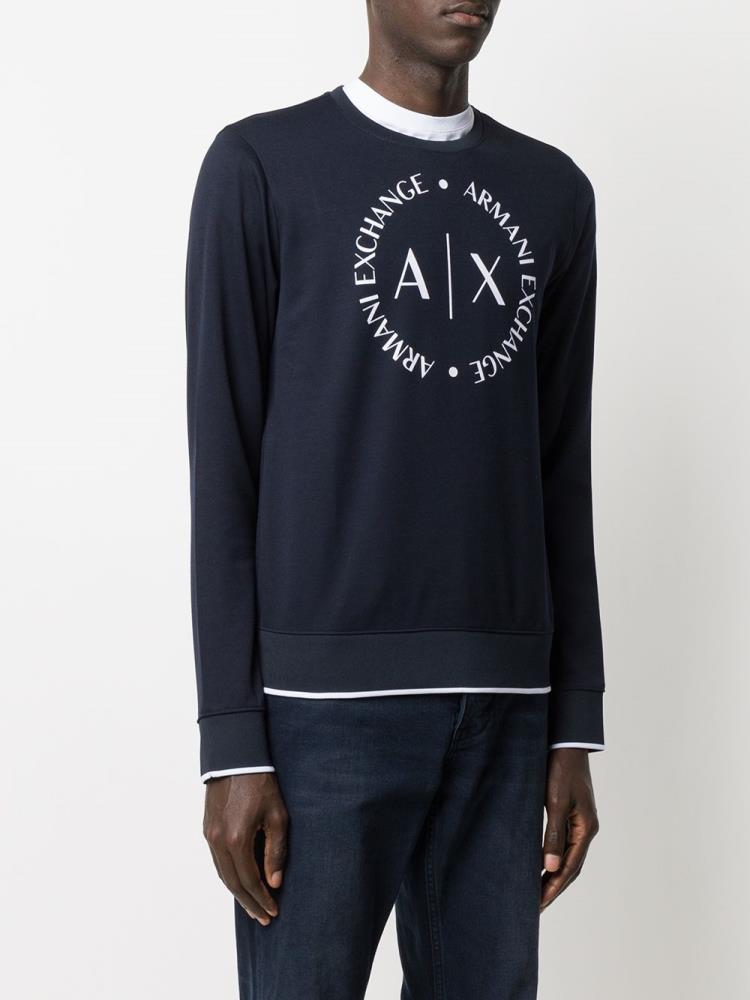 Blue Men's Armani Exchange Printed Logo Crest Sweatshirts | S4E8W38