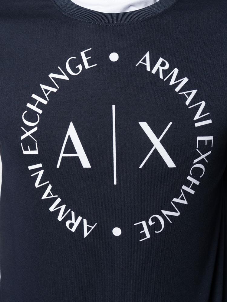 Blue Men's Armani Exchange Printed Logo Crest Sweatshirts | S4E8W38