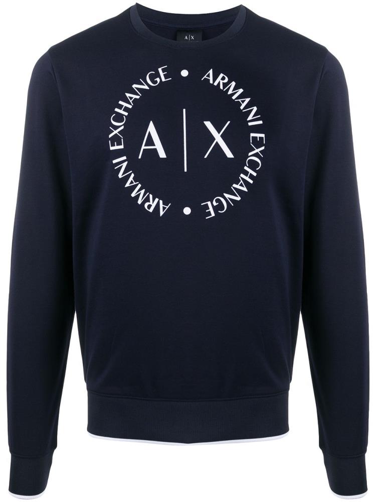 Blue Men\'s Armani Exchange Printed Logo Crest Sweatshirts | S4E8W38