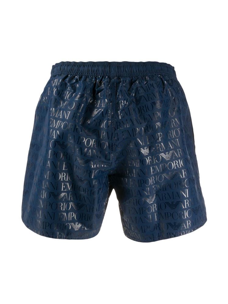 Blue Men's Ea7 Emporio Armani All Over Logo Print Swim Shorts | 0TIX4SU