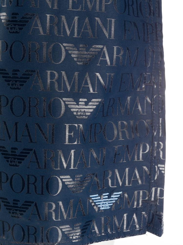 Blue Men's Ea7 Emporio Armani All Over Logo Print Swim Shorts | 0TIX4SU