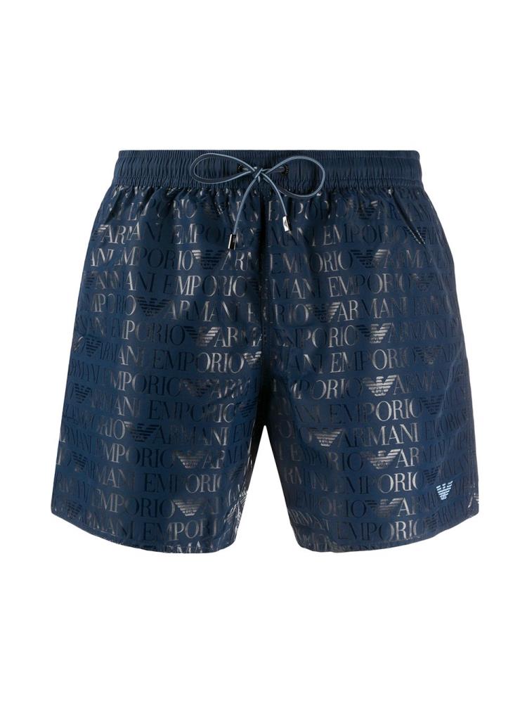 Blue Men\'s Ea7 Emporio Armani All Over Logo Print Swim Shorts | 0TIX4SU