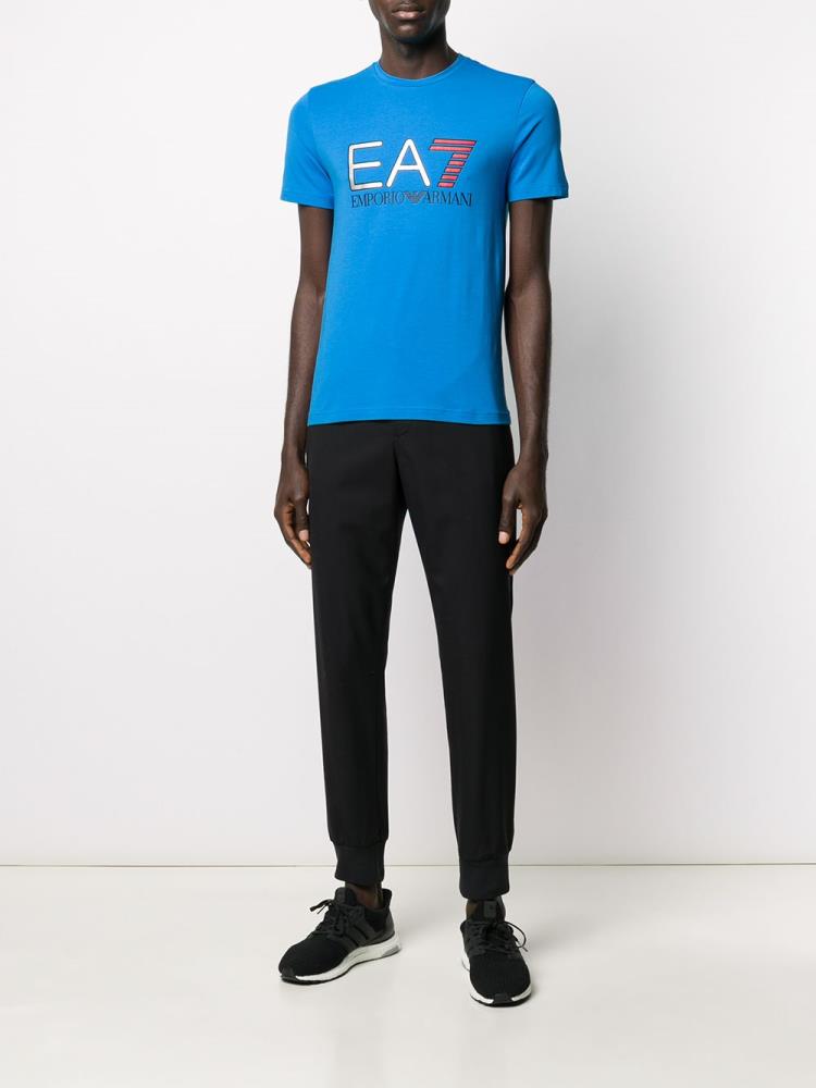 Blue Men's Ea7 Emporio Armani Crew Neck Logo Printed T Shirts | VDIUD9W