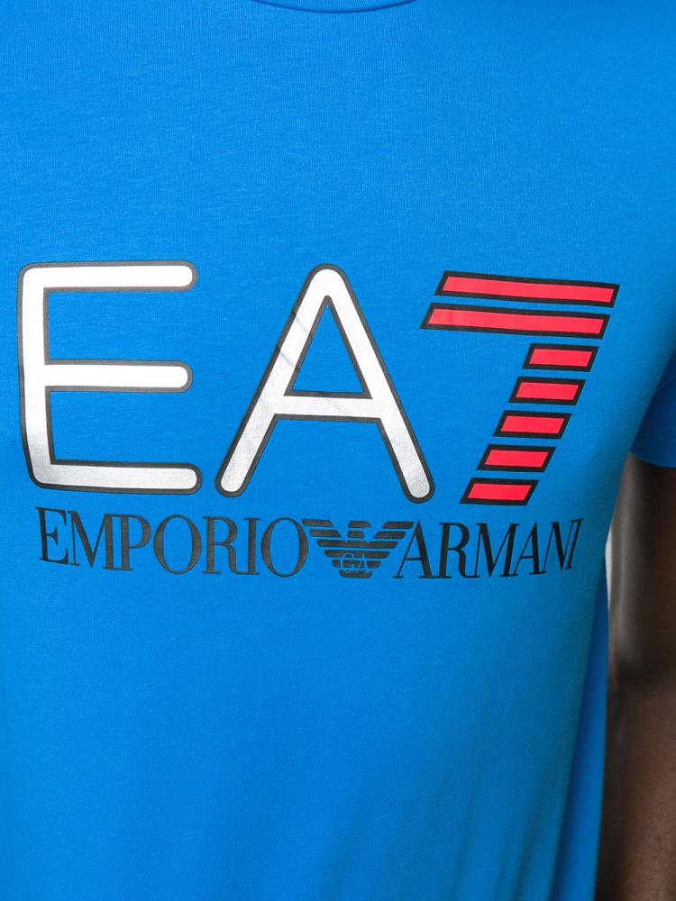 Blue Men's Ea7 Emporio Armani Crew Neck Logo Printed T Shirts | VDIUD9W