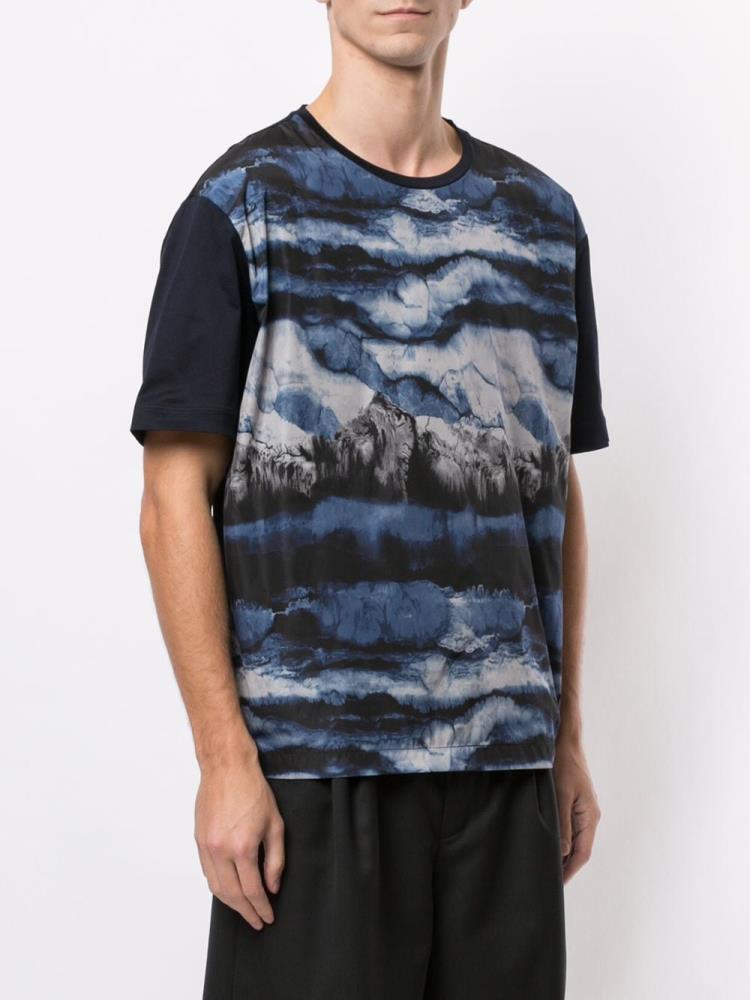 Blue Men's Armani Emporio Abstract Print T Shirts | P2LTS9X