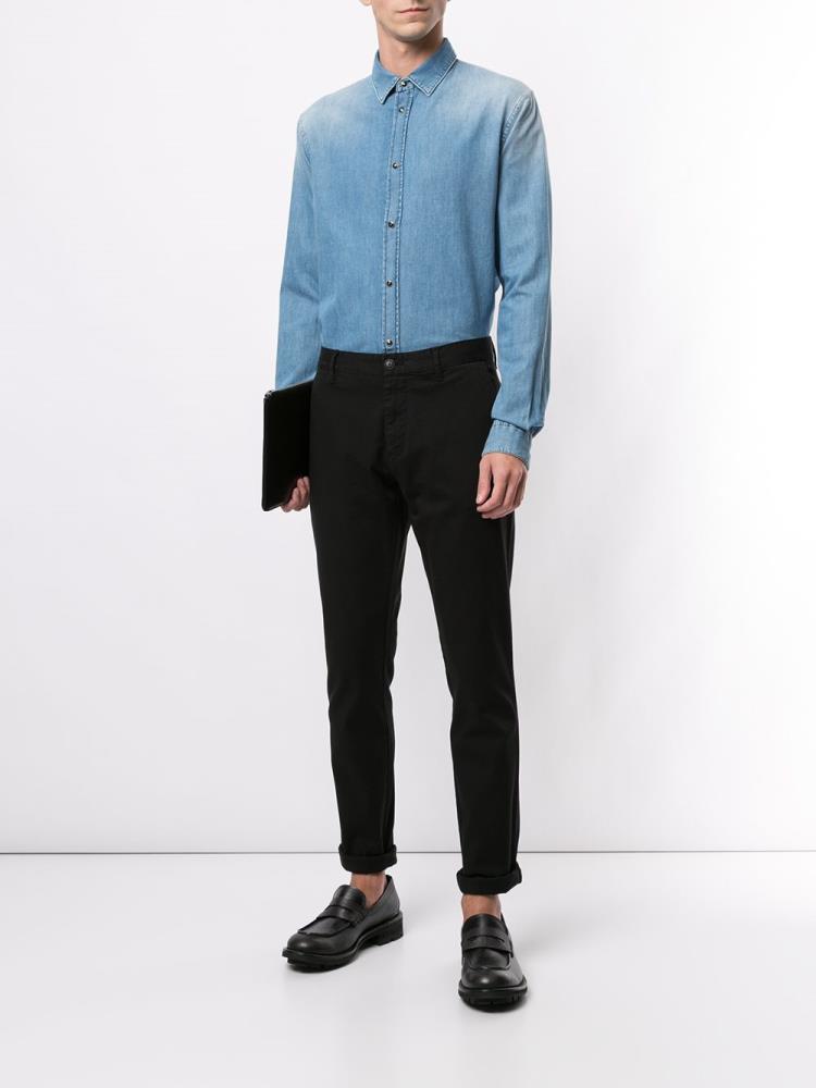 Blue Men's Armani Emporio Basic Denim Shirts | J0RX28Y