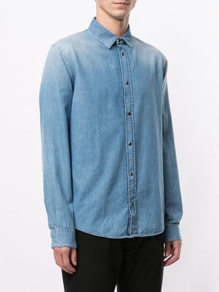 Blue Men's Armani Emporio Basic Denim Shirts | J0RX28Y