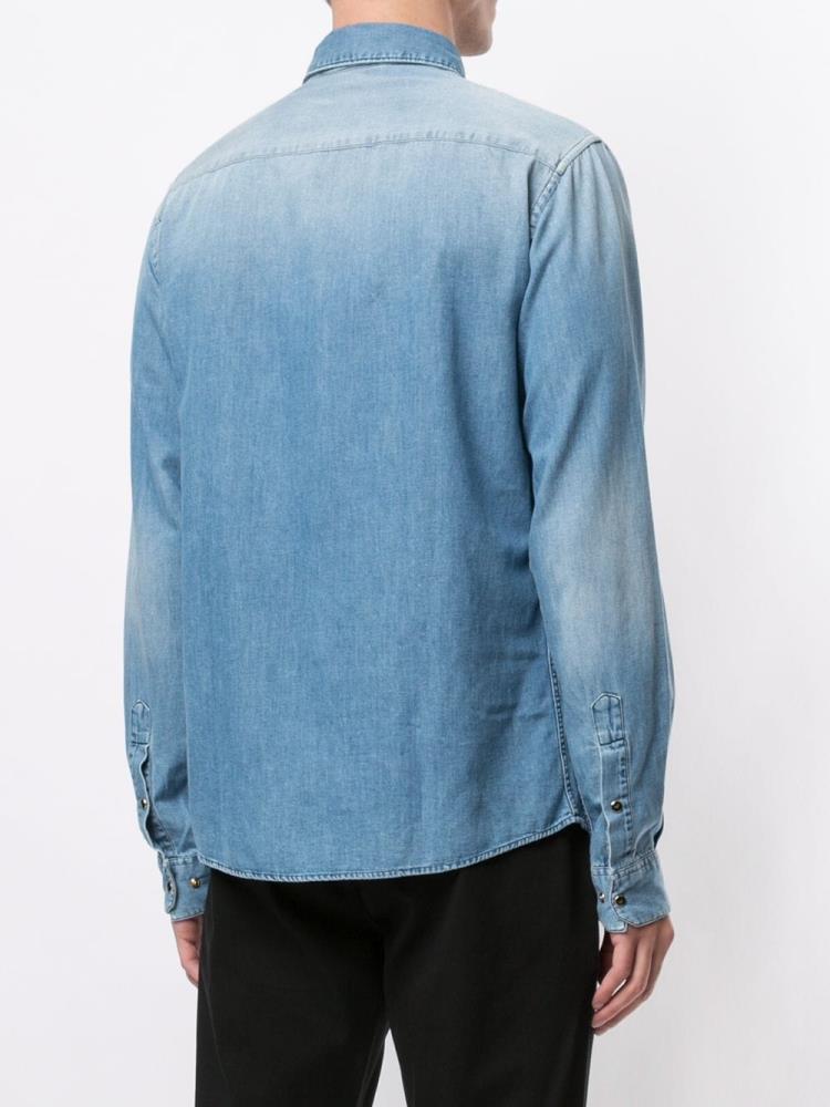 Blue Men's Armani Emporio Basic Denim Shirts | J0RX28Y