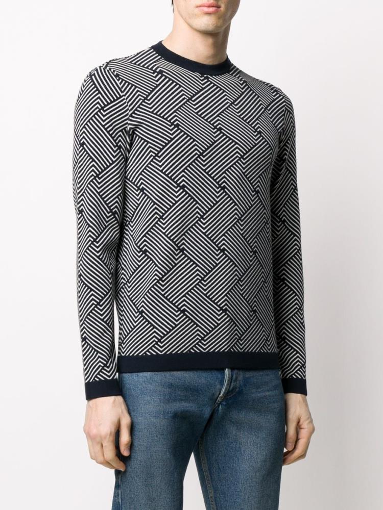 Blue Men's Armani Emporio Contrast Striped Jumpers | X26WYNN