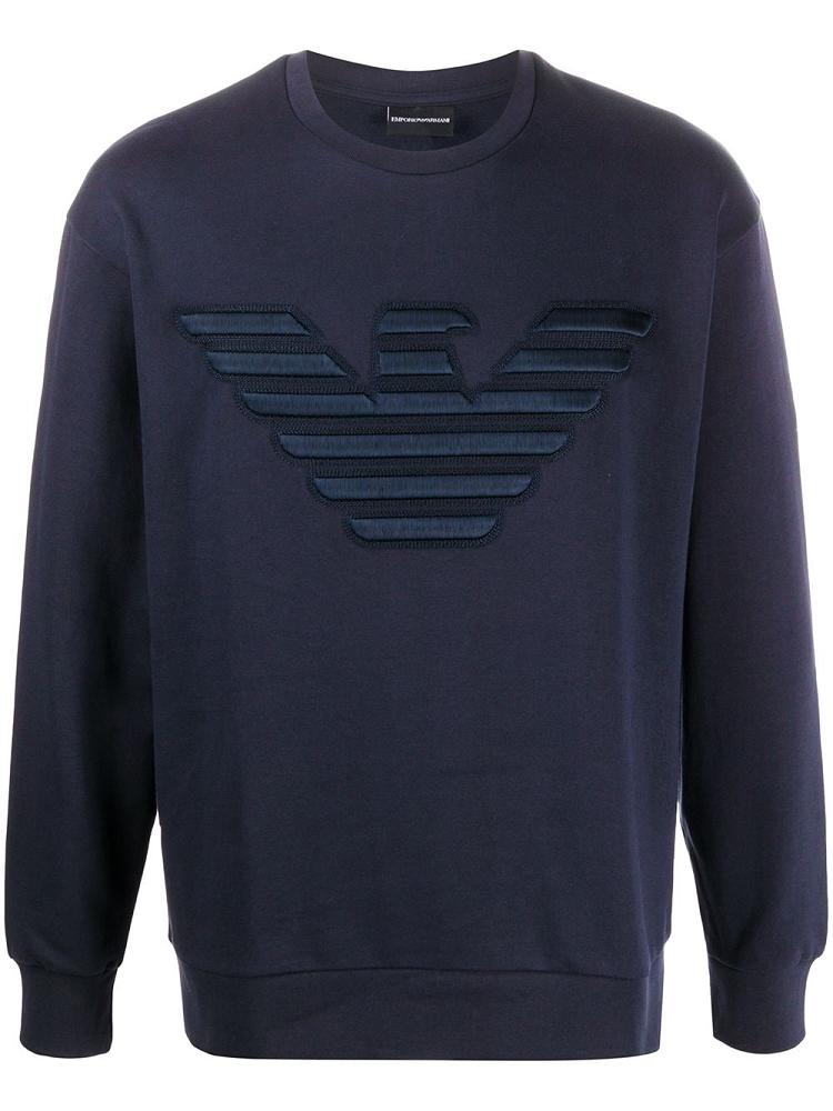 Blue Men\'s Armani Emporio Eagle Embroidered Round Neck Sweatshirts | GKJMAOZ