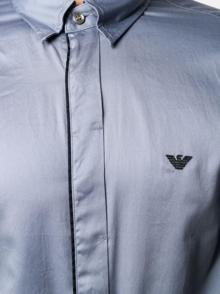 Blue Men's Armani Emporio Embroidered Logo Shirts | 3T0PXH8