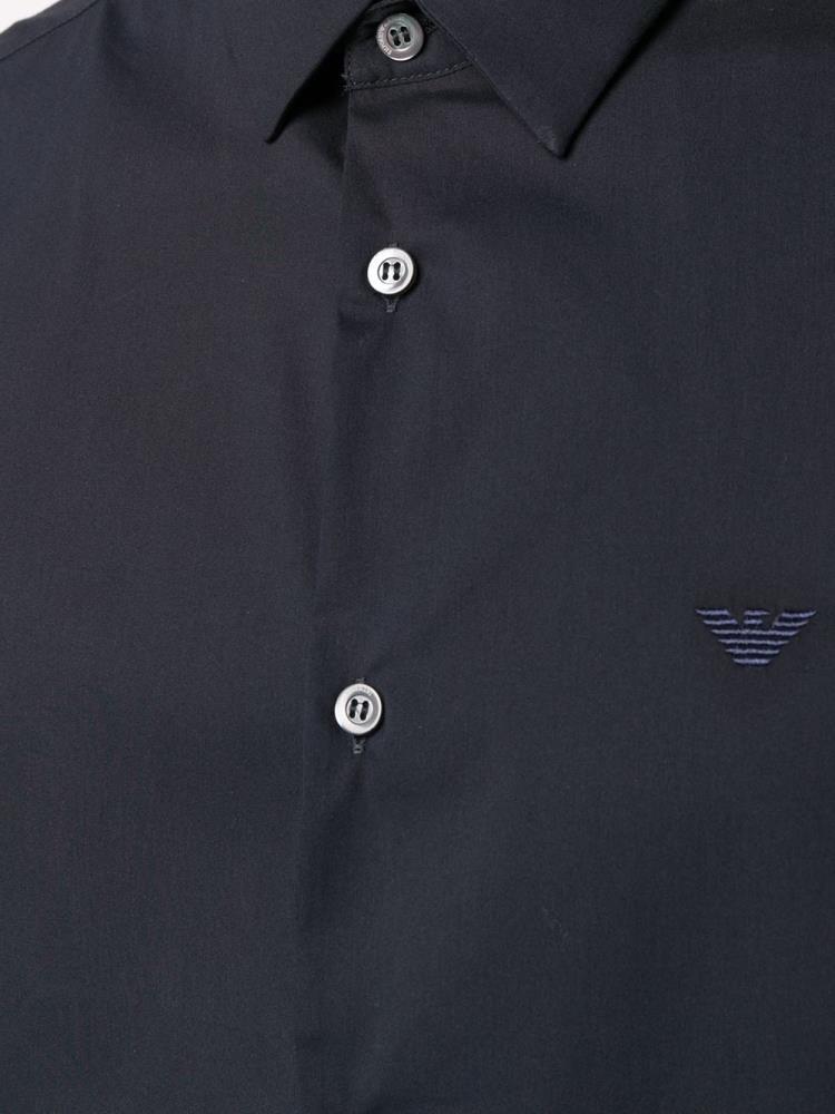 Blue Men's Armani Emporio Embroidered Logo Shirts | FPSFAZA