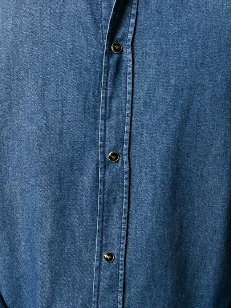 Blue Men's Armani Emporio Faded Denim Shirts | V8JMRAQ