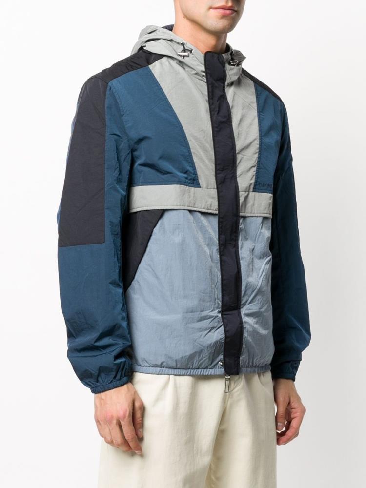 Blue Men's Armani Emporio Geometric Panel Reversible Hooded Jackets | L7LOGP7