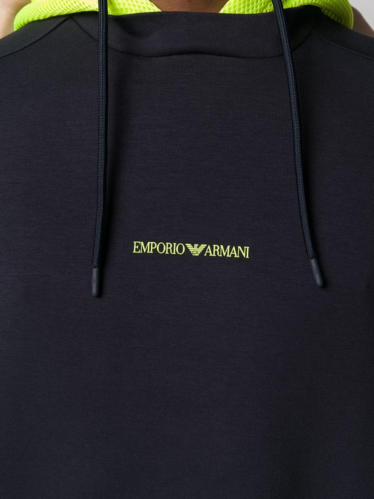 Blue Men's Armani Emporio Hooded Logo Sweaters | YTZLF10