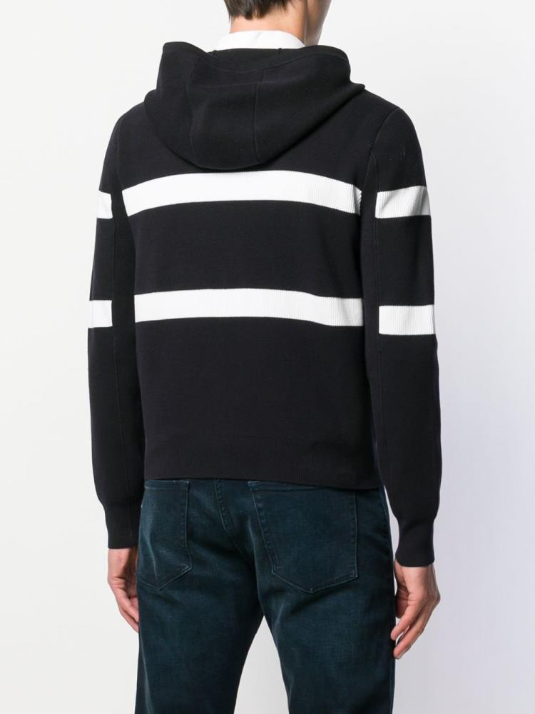 Blue Men's Armani Emporio Knitted Striped Hoodie | O84TA5T