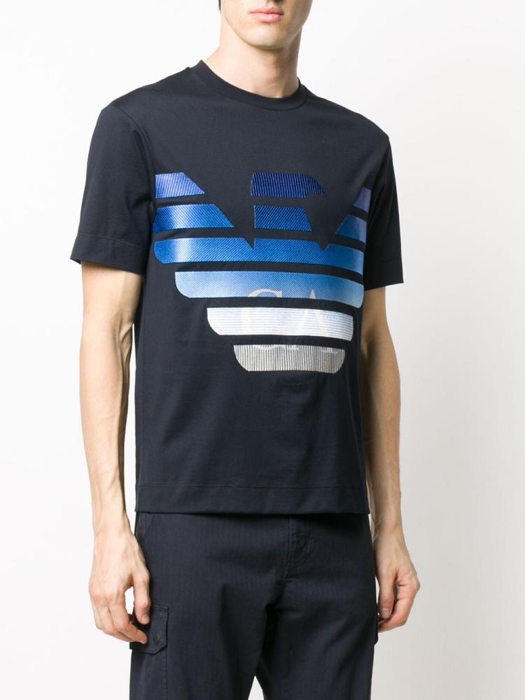 Blue Men's Armani Emporio Large Logo T Shirts | 861XTJN