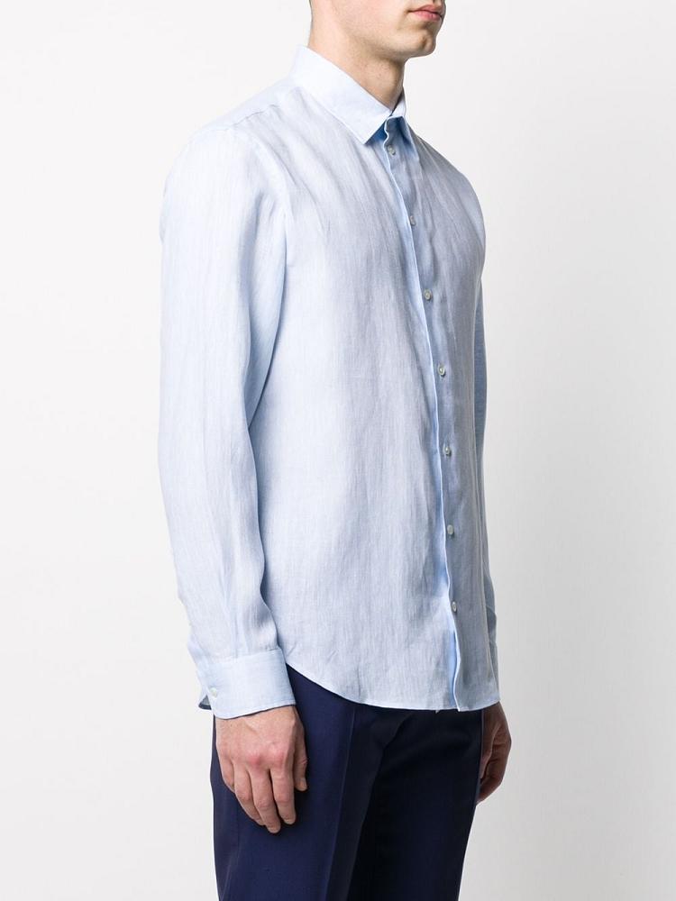 Blue Men's Armani Emporio Line Long Sleeve Shirts | A8Z9VA0