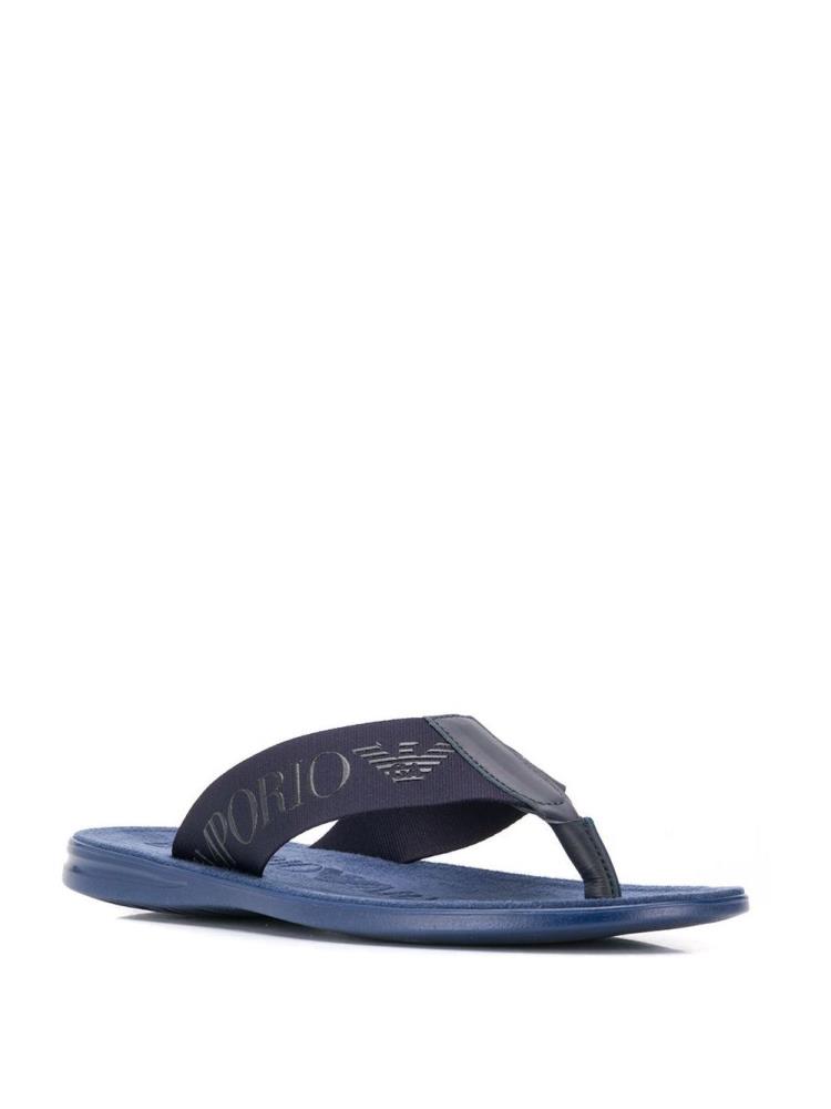 Blue Men's Armani Emporio Logo Bands Flip Flops | YU9D8MM