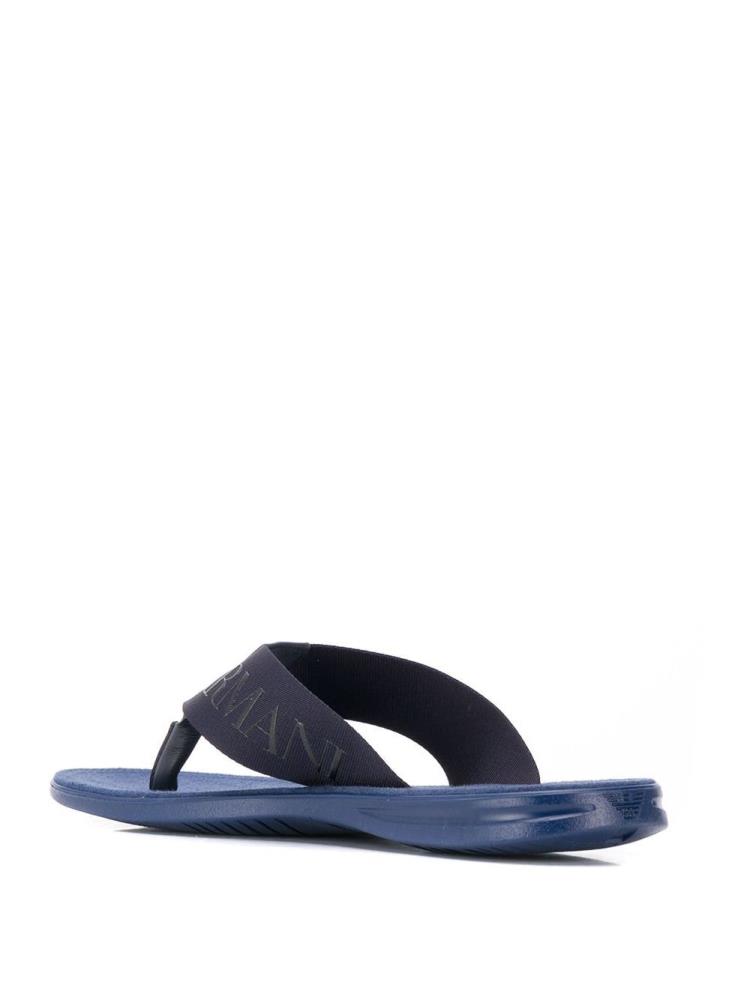 Blue Men's Armani Emporio Logo Bands Flip Flops | YU9D8MM