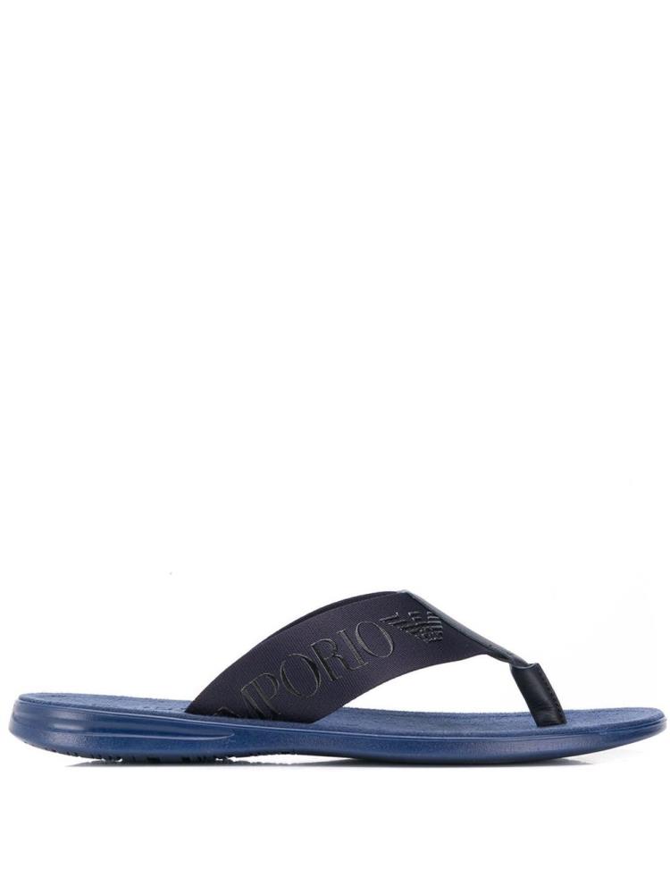 Blue Men\'s Armani Emporio Logo Bands Flip Flops | YU9D8MM