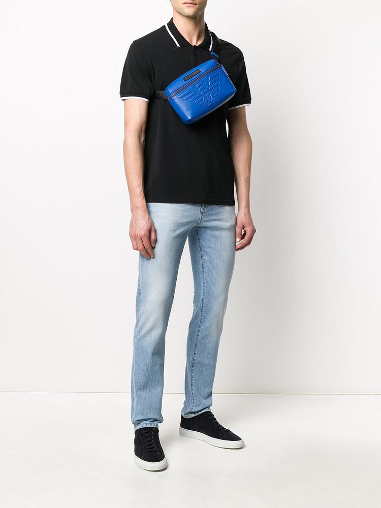 Blue Men's Armani Emporio Logo Embossed Belt Bags | 8WBHKZN