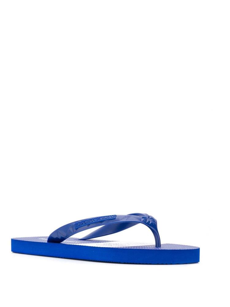 Blue Men's Armani Emporio Logo Flip Flops | MC86CYN