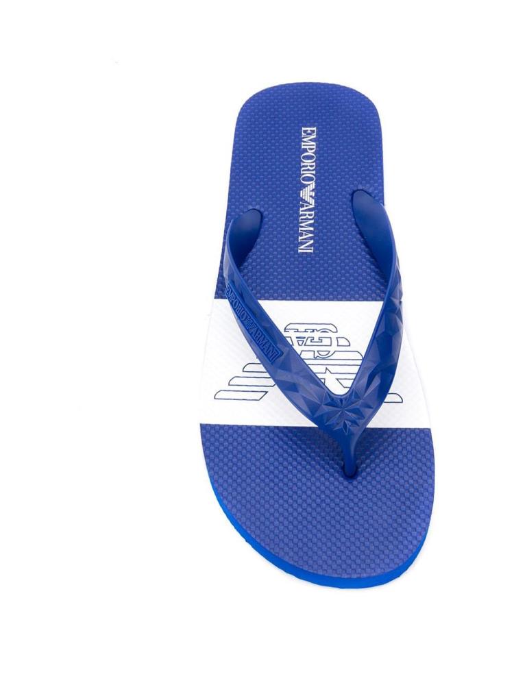 Blue Men's Armani Emporio Logo Flip Flops | MC86CYN