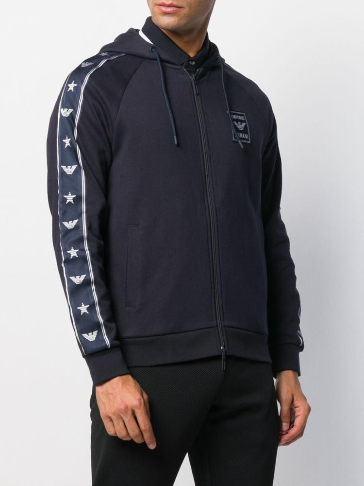 Blue Men's Armani Emporio Logo Patch Zip Up Hoodie | 5SVV1XY