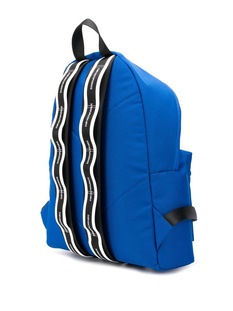 Blue Men's Armani Emporio Logo Patch Backpacks | LA16I04