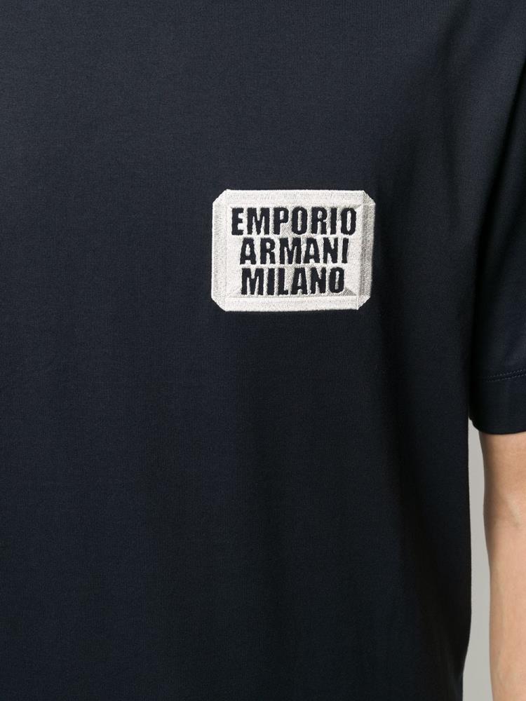 Blue Men's Armani Emporio Logo Patch Cotton T Shirts | RD25BYD