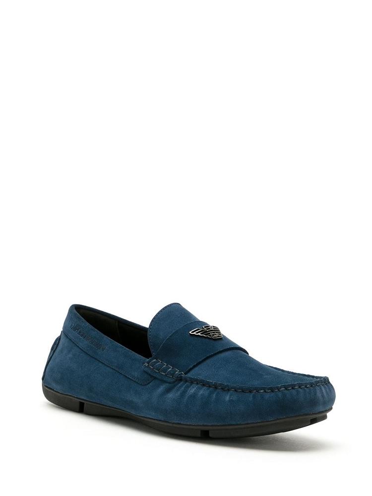 Blue Men's Armani Emporio Logo Plaque Boat Shoes Shoes | MJTHMHO