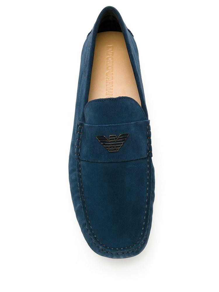 Blue Men's Armani Emporio Logo Plaque Boat Shoes Shoes | MJTHMHO