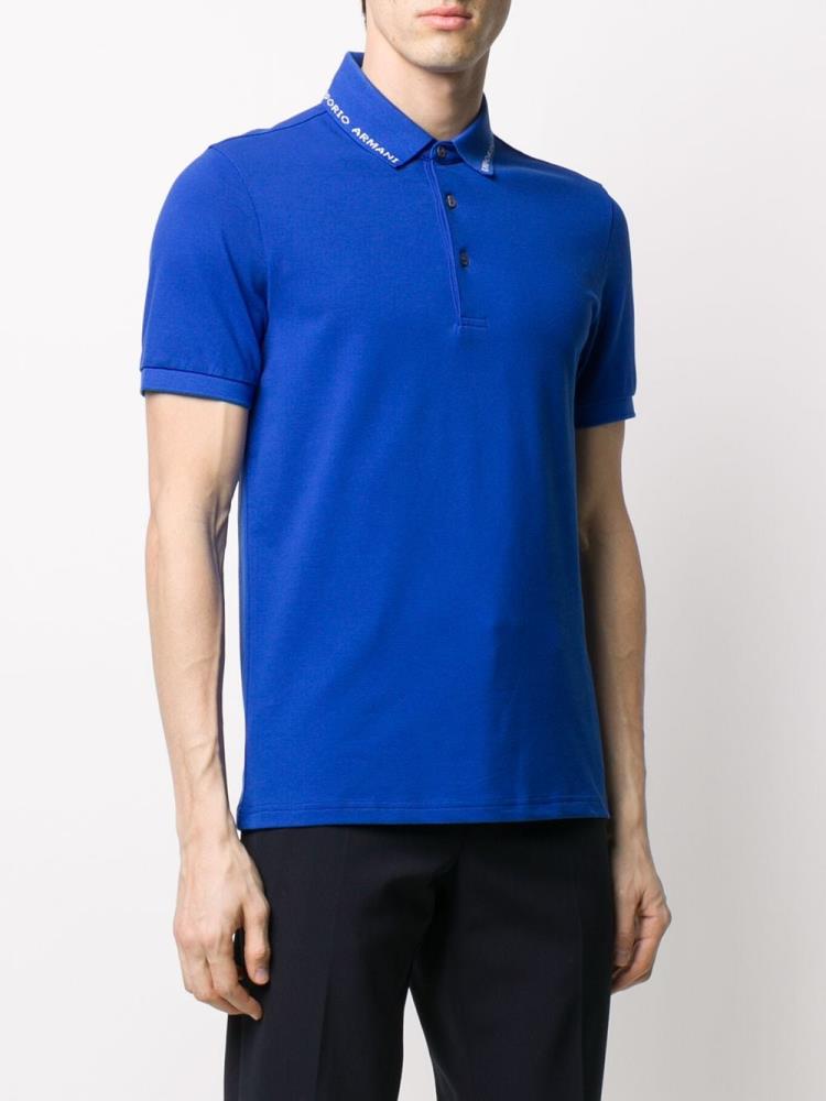 Blue Men's Armani Emporio Logo Polo Shirts | 6OX7ZR2