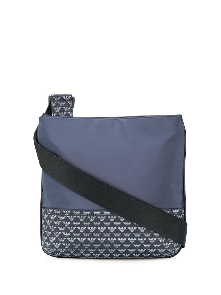 Blue Men\'s Armani Emporio Logo Print Zipped Messenger Bags | 297PEAS