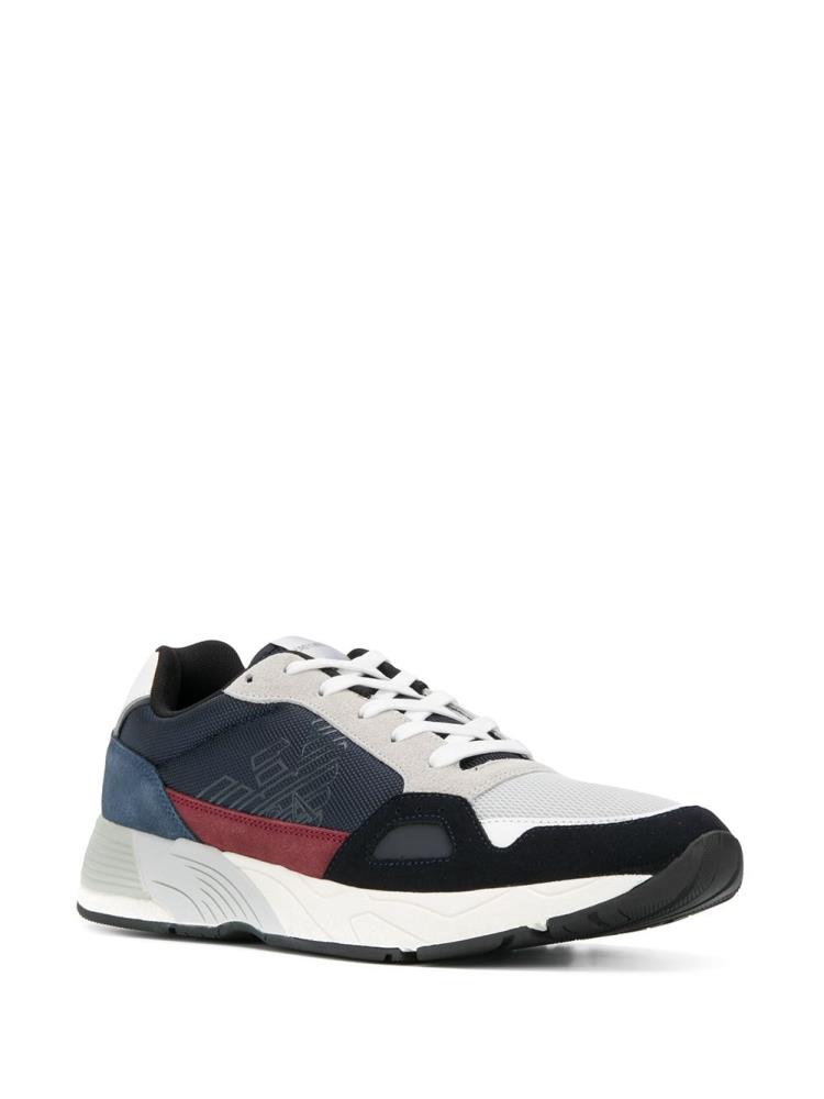 Blue Men's Armani Emporio Logo Printed Sneakers | DWFN0PH