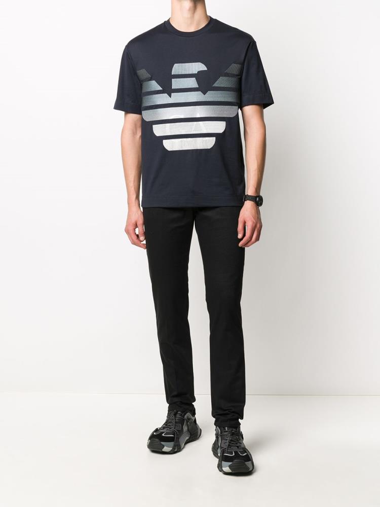 Blue Men's Armani Emporio Logo Print T Shirts | ISWPYKW