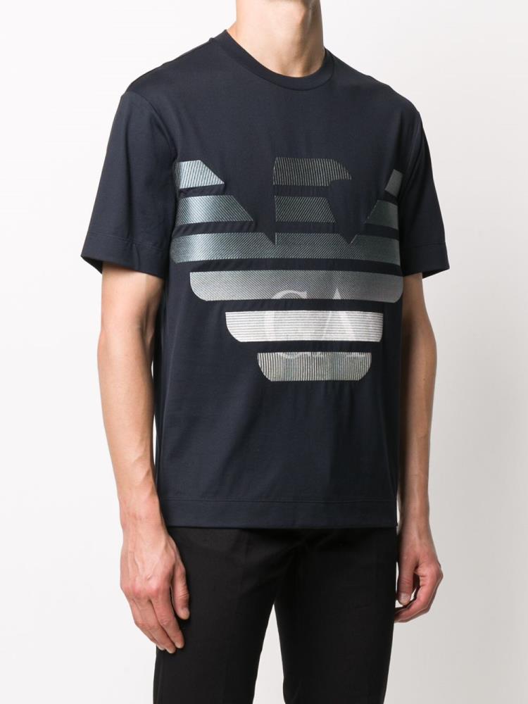 Blue Men's Armani Emporio Logo Print T Shirts | ISWPYKW