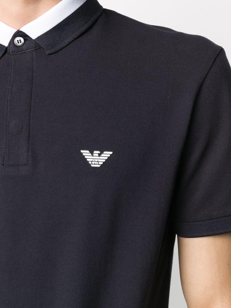 Blue Men's Armani Emporio Logo Print Polo Shirts | JBGMWT0