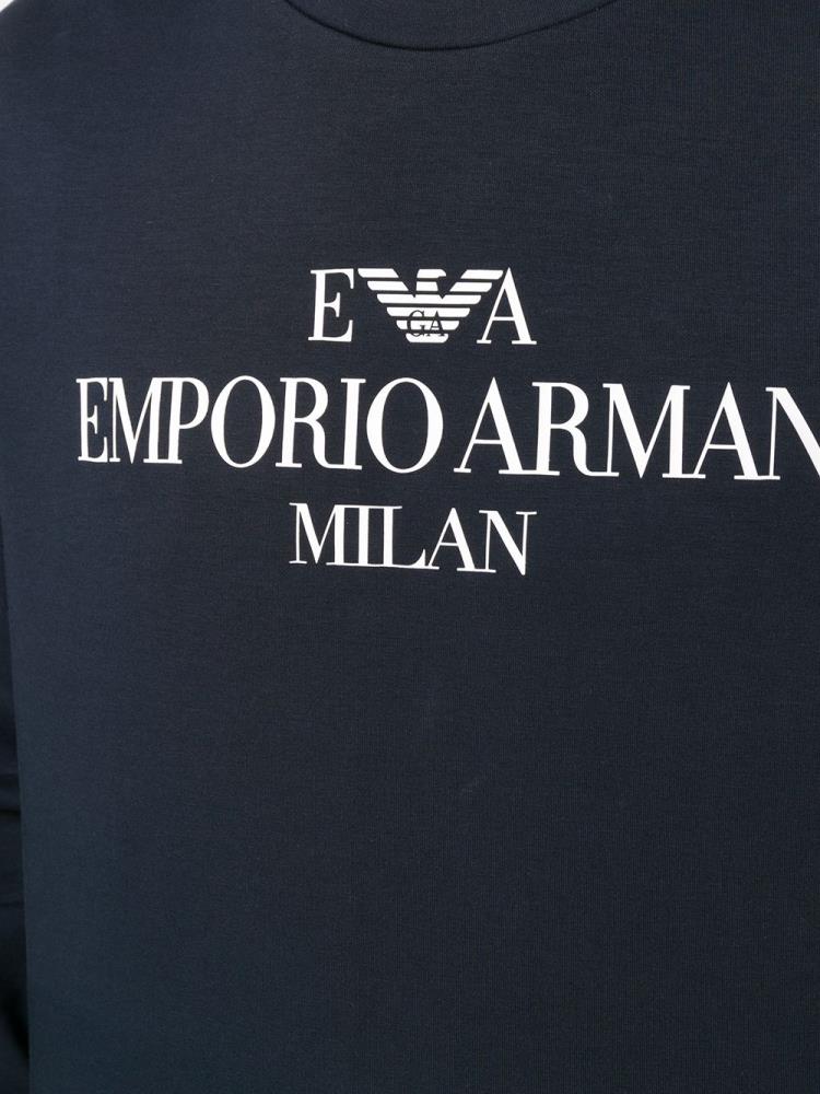 Blue Men's Armani Emporio Logo Print Crew Neck Sweatshirts | JQ79T9Z