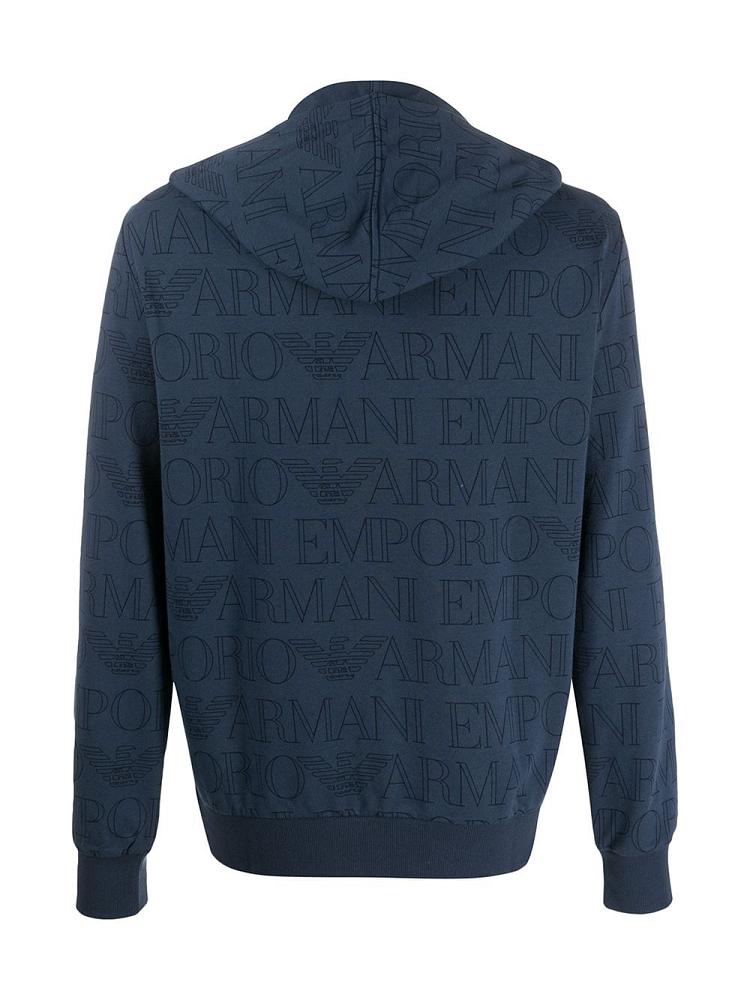 Blue Men's Armani Emporio Logo Print Hoodie | SZSD6C8