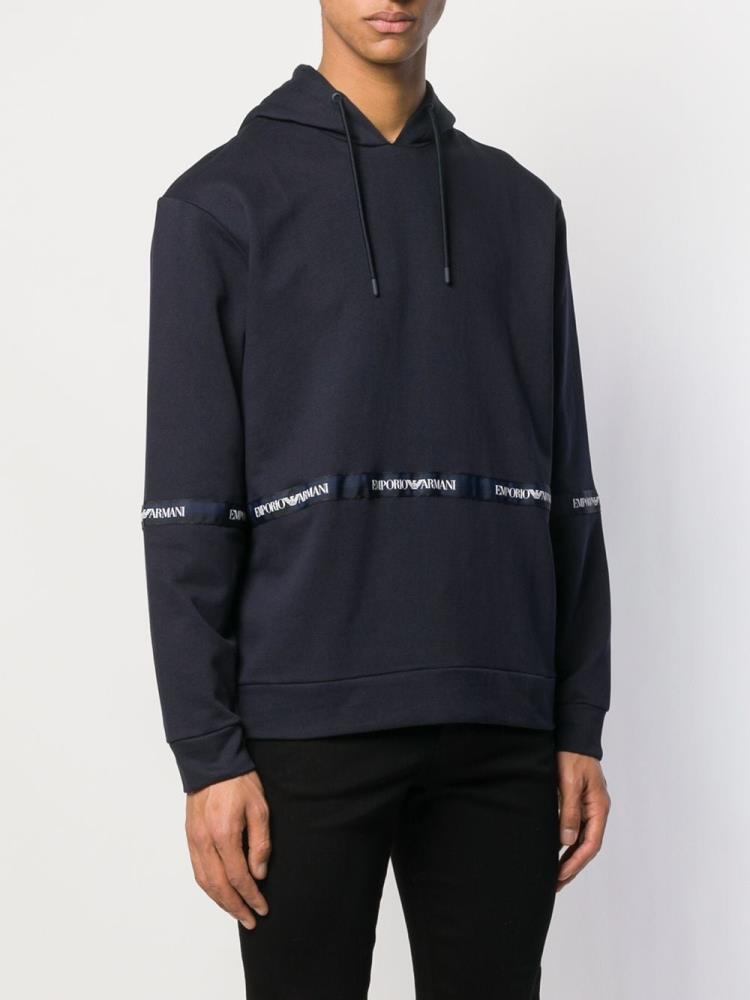 Blue Men's Armani Emporio Logo Stripe Hoodie | UN10F8R