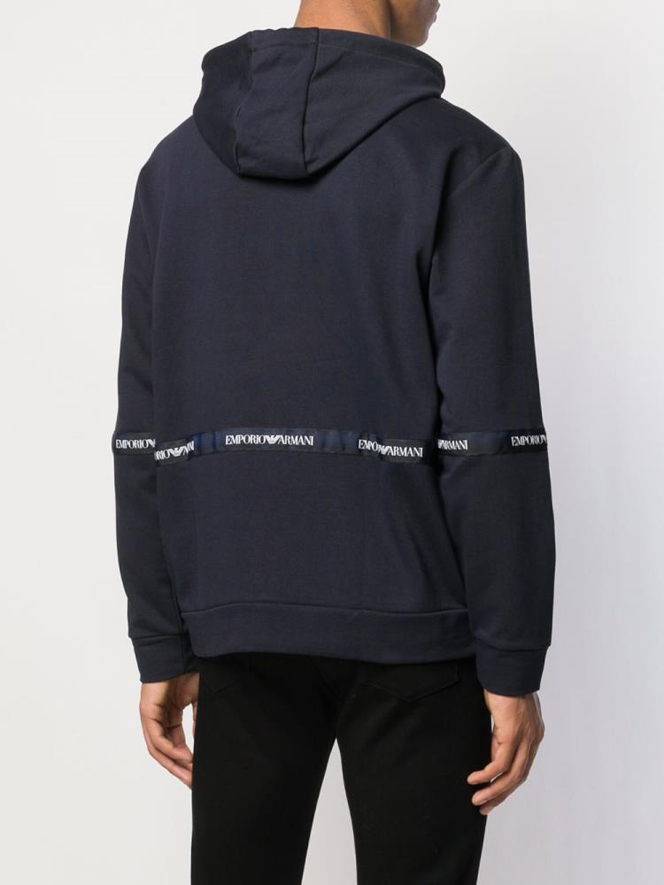 Blue Men's Armani Emporio Logo Stripe Hoodie | UN10F8R