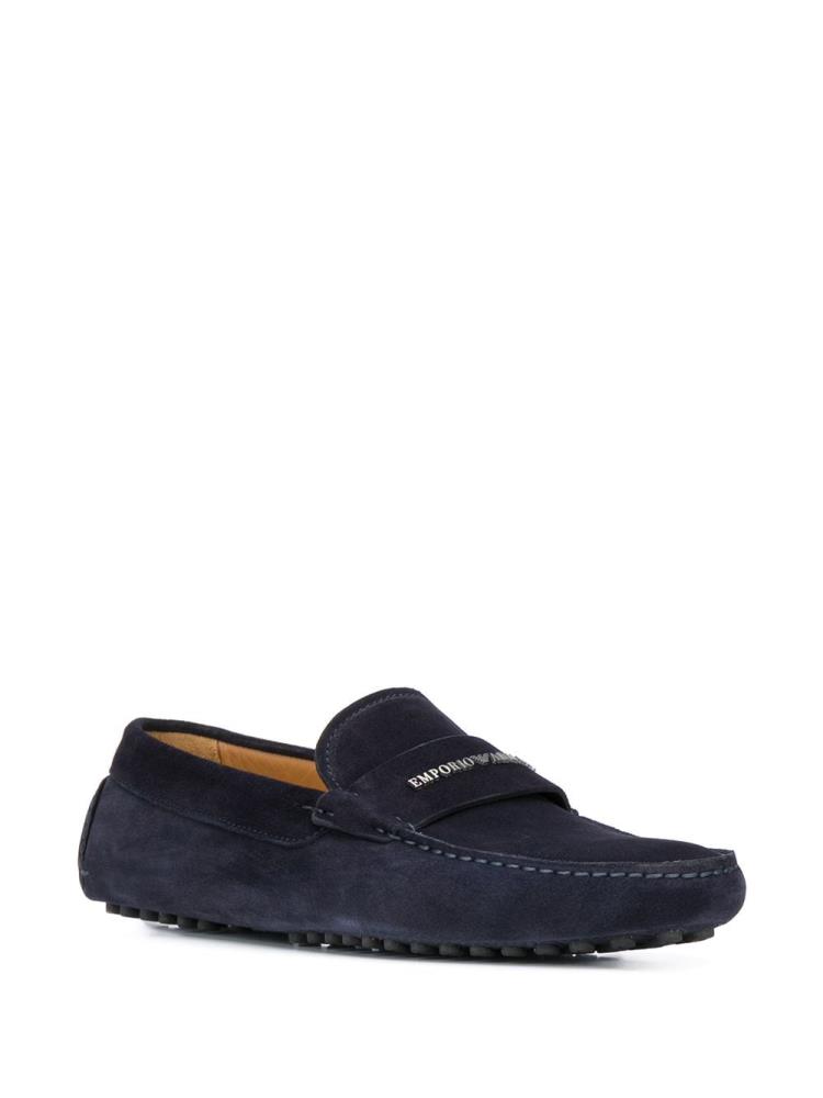 Blue Men's Armani Emporio Logo Stamp Loafers | ZFNOS76