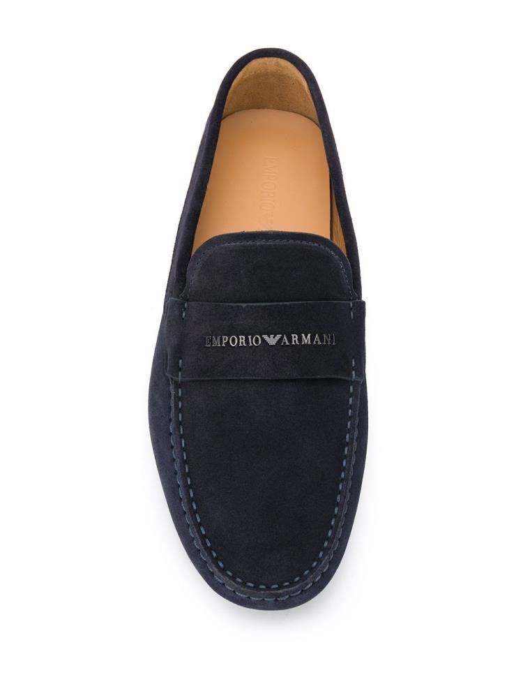 Blue Men's Armani Emporio Logo Stamp Loafers | ZFNOS76