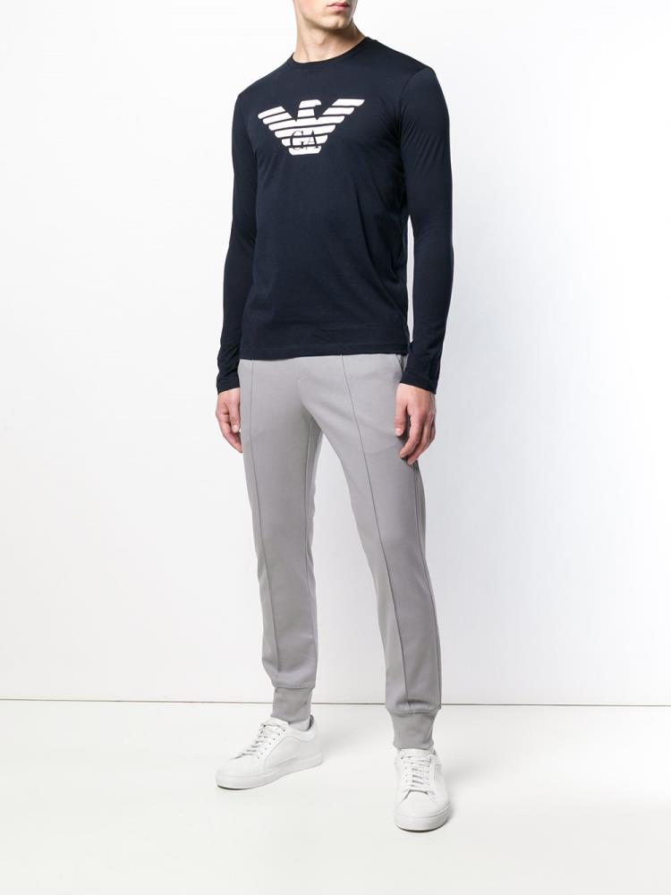 Blue Men's Armani Emporio Logo Sweatshirts | FZ62ZFM