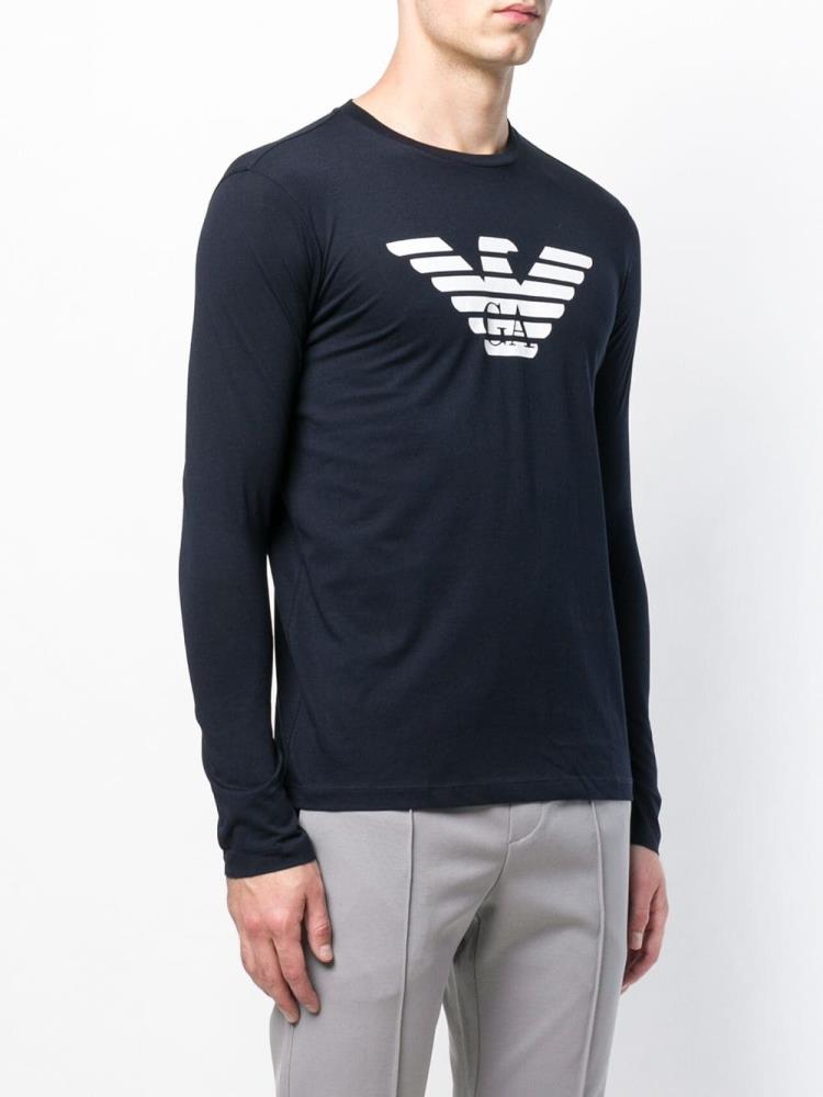 Blue Men's Armani Emporio Logo Sweatshirts | FZ62ZFM