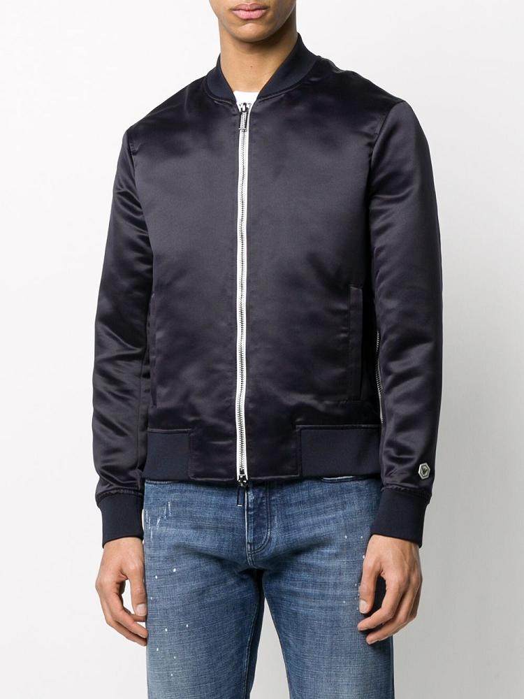 Blue Men's Armani Emporio Logo Zipped Bomber Jacket | 6794D32