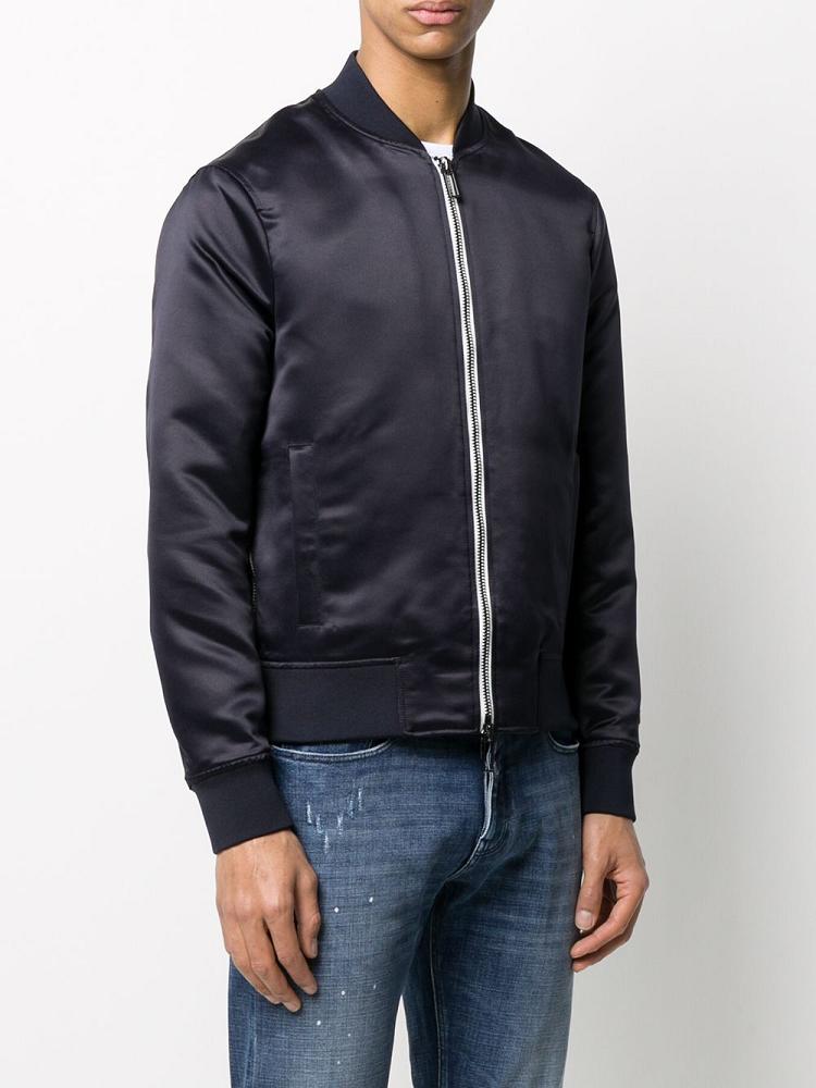 Blue Men's Armani Emporio Logo Zipped Bomber Jacket | 6794D32