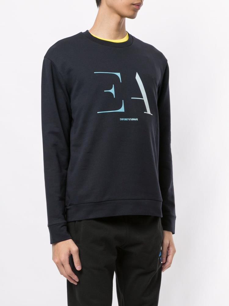 Blue Men's Armani Emporio Long Sleeve Logo Print Sweaters | 88TDXTW